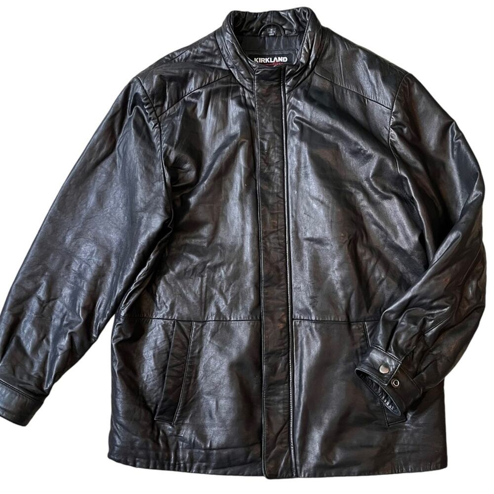 Vintage Black Leather Jacket Mens Medium Full Zip Classic Kirkland Signature